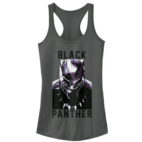 Junior's Marvel Black Panther 2018 Portrait  Racerback Tank Top Charcoal Small