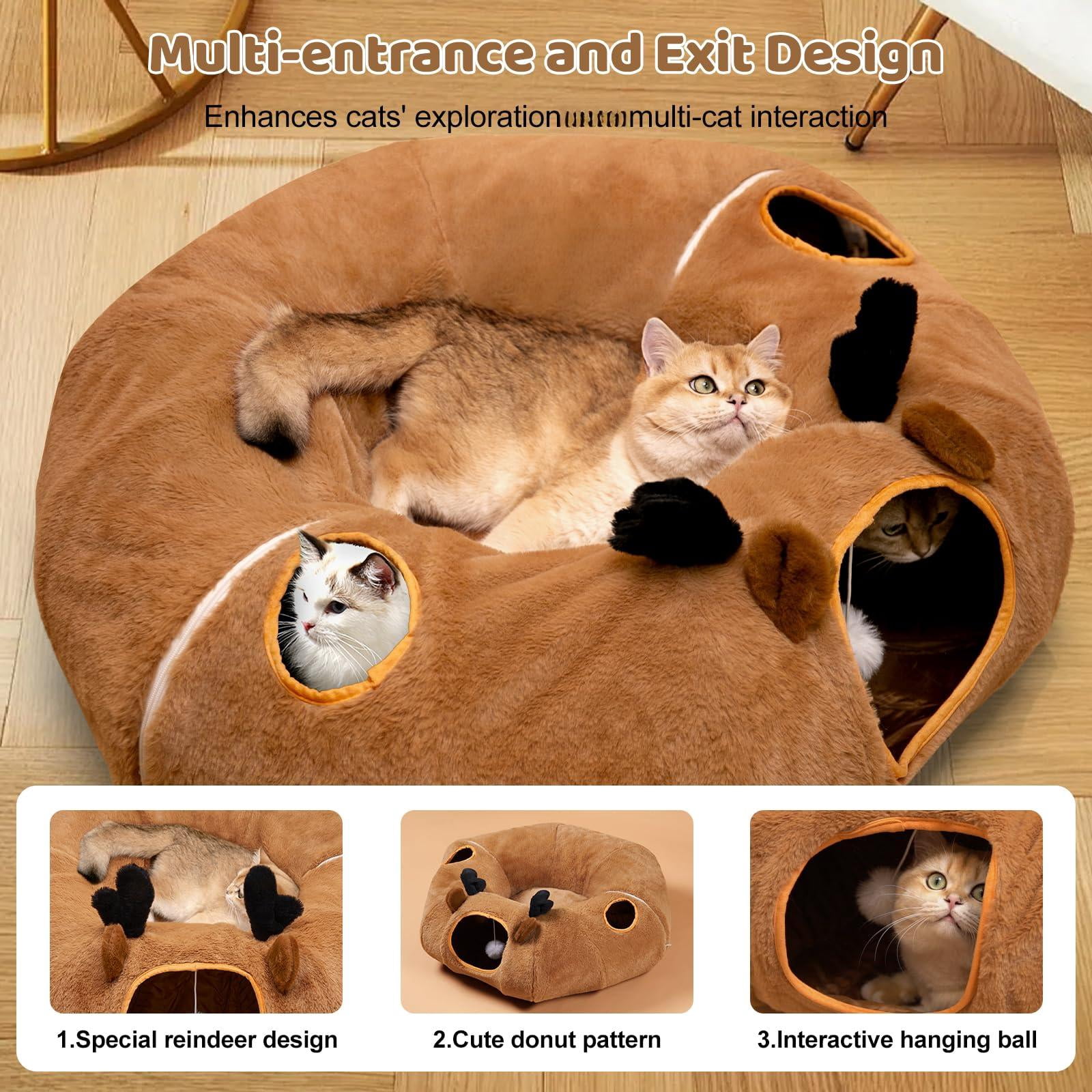 Cat Tunnel Bed With 20 Interactive Toys  3-in-1 Diy Collapsible Plush Tube Washable Mat Large Indoor Play Cave For Kittens And Small Animals