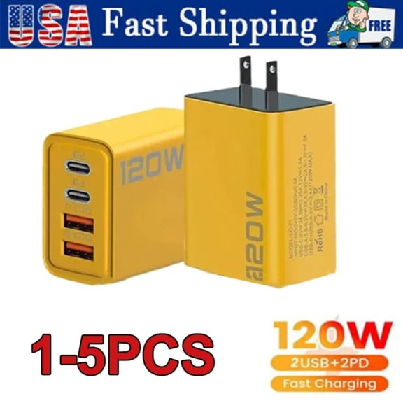 120W 4-Port USB C Fast Wall Charger Block For All Cell Phone 16 15 13 11