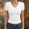 thumbnail image 2 of LIIPEE Women T Shirts Summer Casual Solid Color Short Sleeve V Neck Fashion T Shirt Ladies Versatile Slim Fit Comfortable Breathable Soft Daily Basic Tee Tops,M, 2 of 4