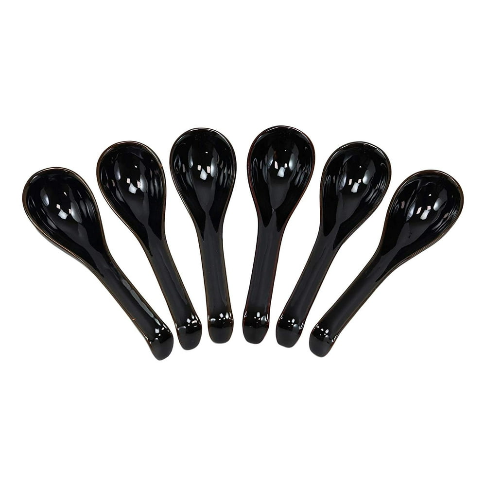 Ebros Japanese Modern Porcelain Soup Spoons With Ladle Hook Pack Of 6