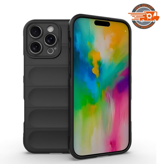AMZER Puffer Case for iPhone 16 Pro Max Case,Heavy Duty Silicone Rubber 3D Striped Pattern Shockproof Skin-Friendly Full Body Protection Case Cover for iPhone 16 Pro Max,Black