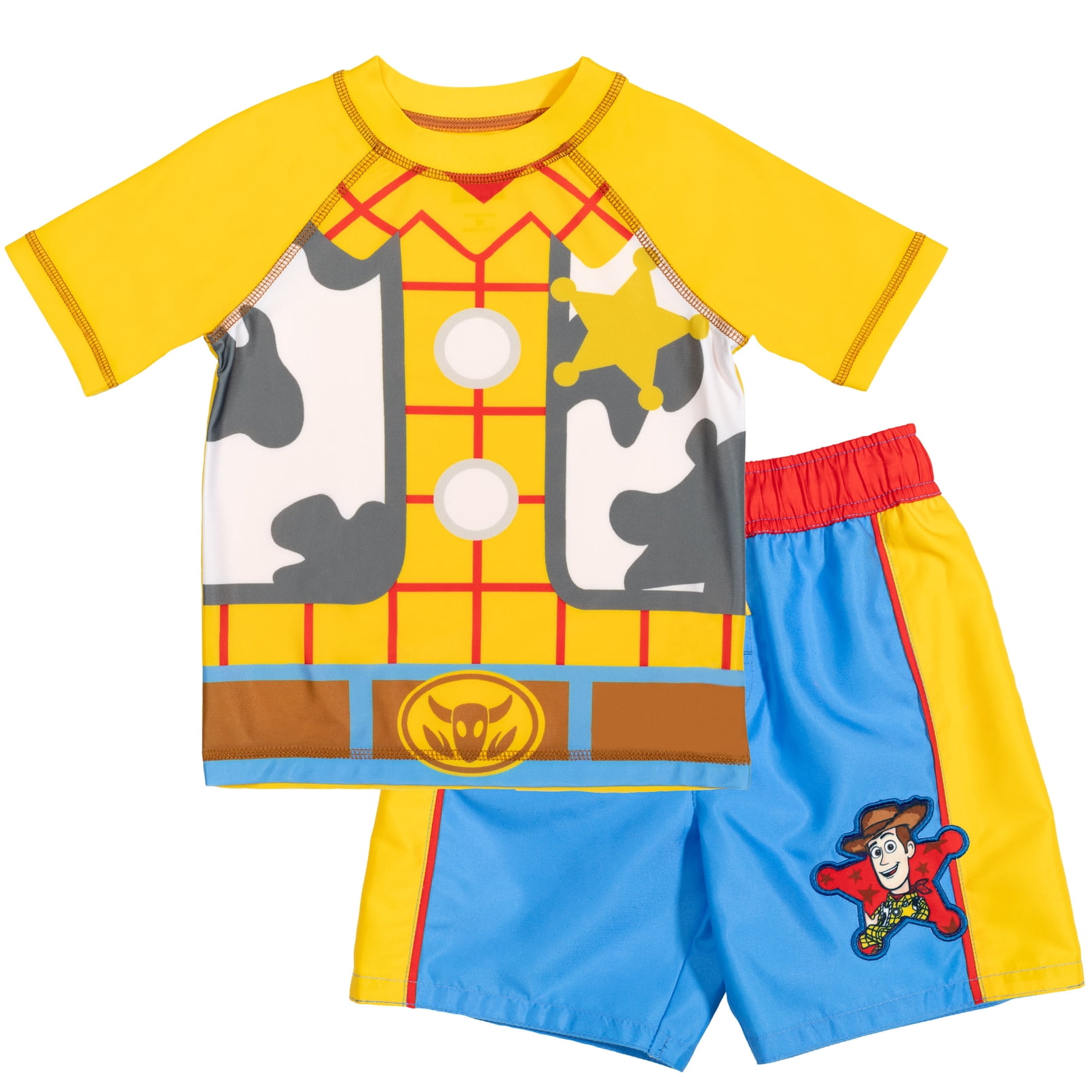 Disney Pixar Toy Story Woody Toddler Boys Swim Rash Guard Swim Trunks Yellow/Blue 3T
