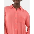 thumbnail image 4 of Time and Tru Women's Double Cloth Cotton Shirt with Long Sleeves, Sizes XS-XXXL, 4 of 5