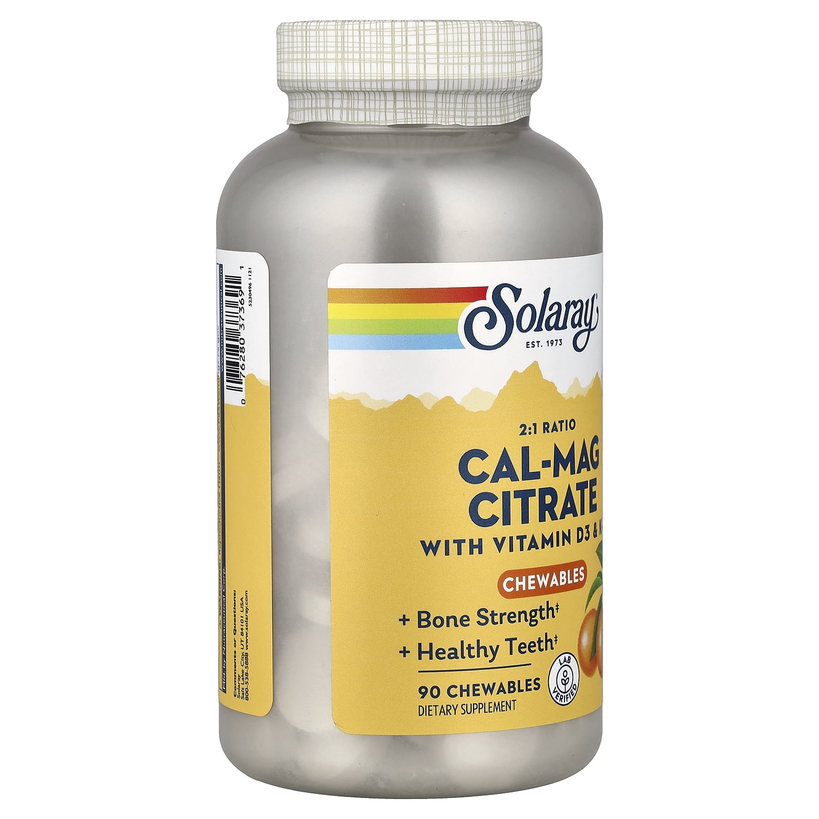 Solaray Cal-Mag Citrate with Vitamin D3 & K2, Natural Orange, 90 Chewables