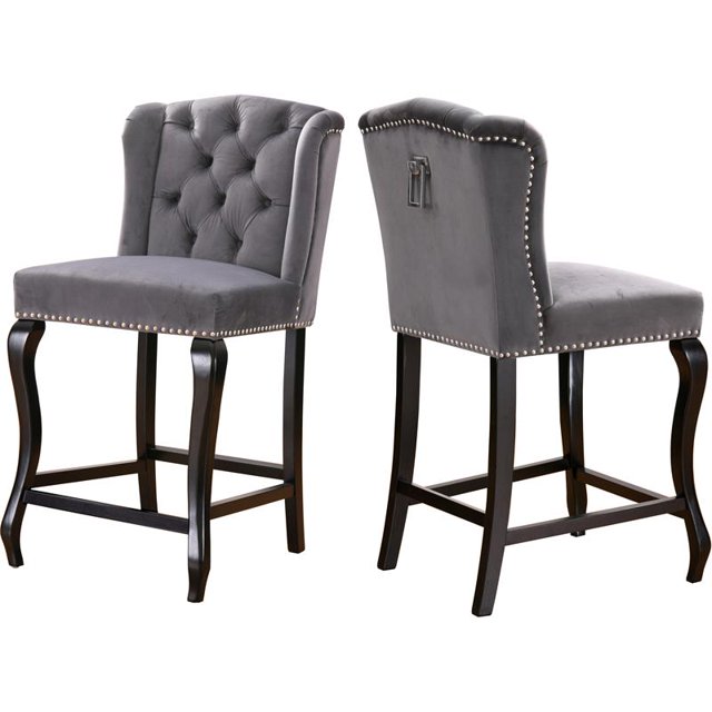 Meridian Furniture Suri 26"H Velvet Counter Stool in Gray (Set of 2)