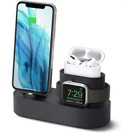 Apple Watch Stand - elago 3 in 1 Charging Station for Apple Products, Compatible with Apple AirPods Pro, iPhone 11 Pro Max/11 Pro, All Apple Watch Series [Cables - NOT Included] (Black)