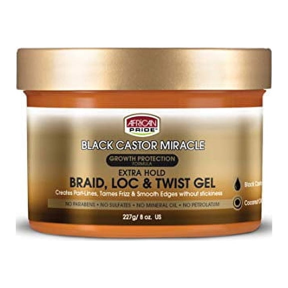 African Pride Black Castor Miracle Extra Hold Braid Twist Gel, 8 oz