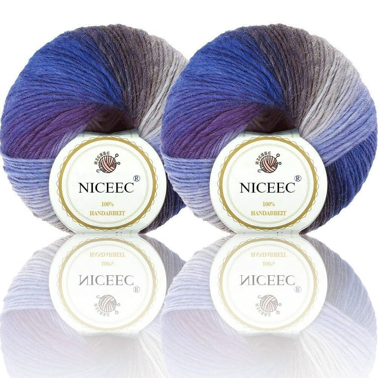 NICEEC 2 Skeins Rainbow Soft Yarn 100% Wool gradient Multi color Yarn for  crocheting Knit