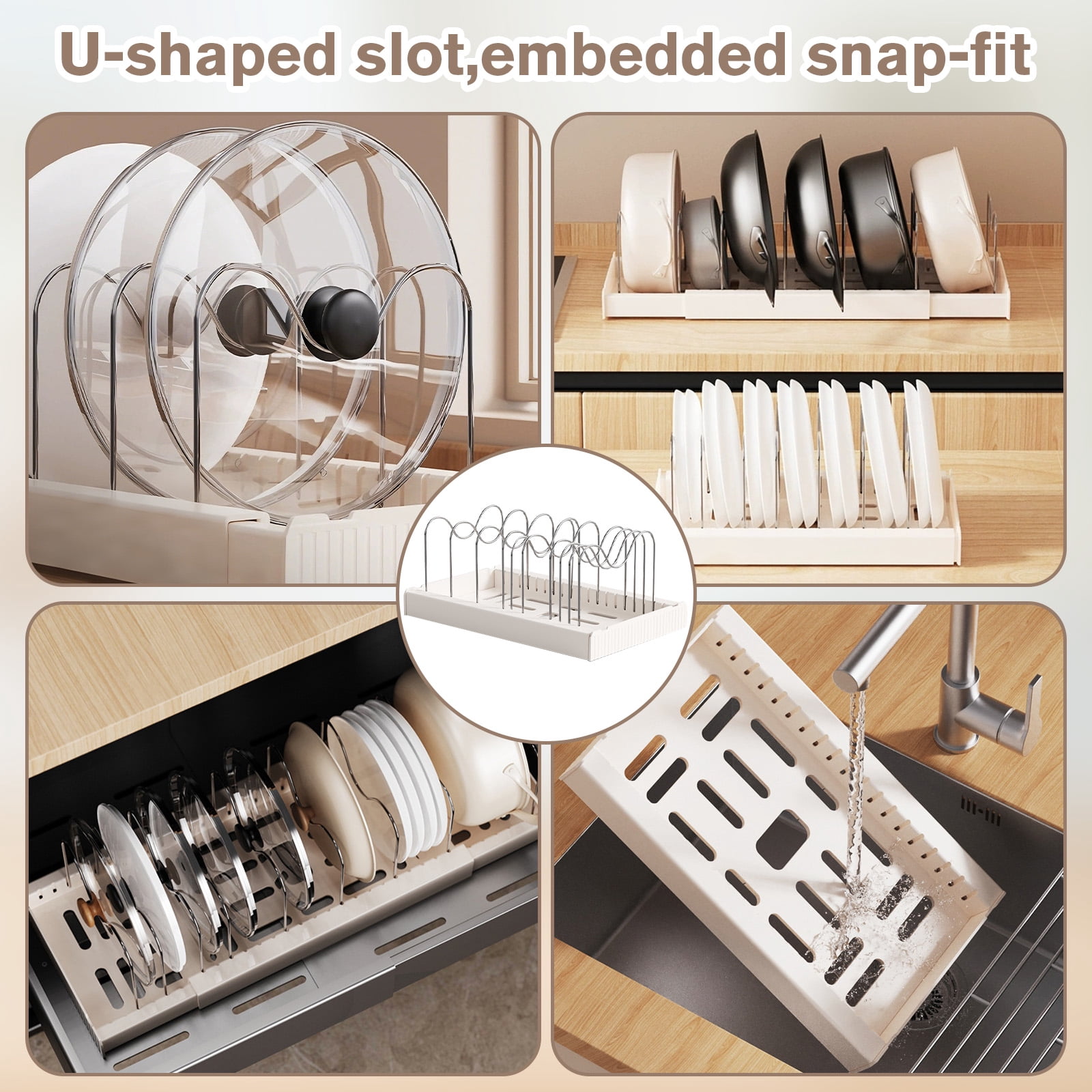 VEGCOO 2-Pack Pots and Pans Organizer for Cabinet - Expandable Kitchen Storage Rack with 20 Adjustable Dividers - Heavy Duty Pot Lid & Bakeware Holder for Under Sink & Drawers - 22.4 Inch Max Length