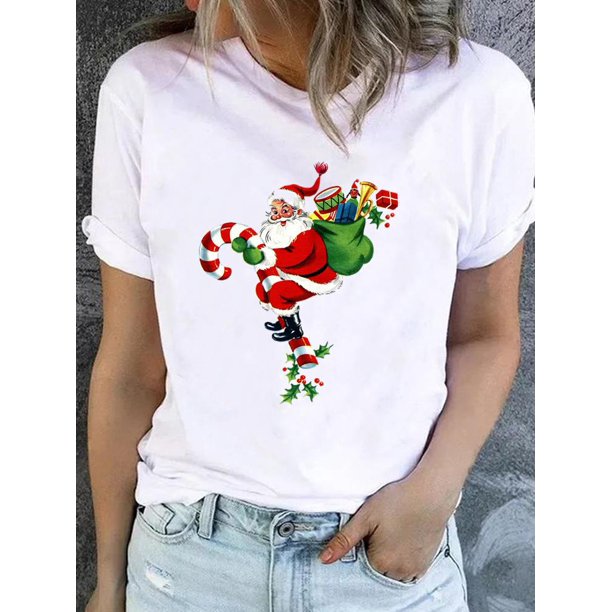 Camiseta de manga corta con estampado de corazón de amor de vino para mujer, ropa de Navidad, moda de Año Nuevo, Camisetas básicas, camisetas gráficas