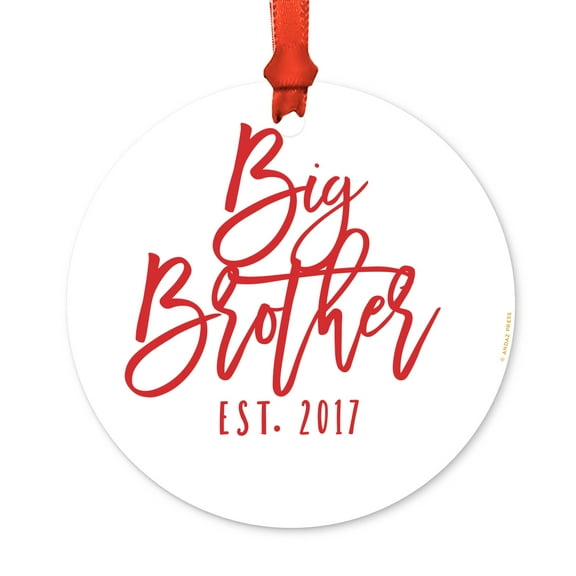 Family Metal Christmas Ornament, Big Brother Est. 2017, Includes Ribbon and Gift Bag