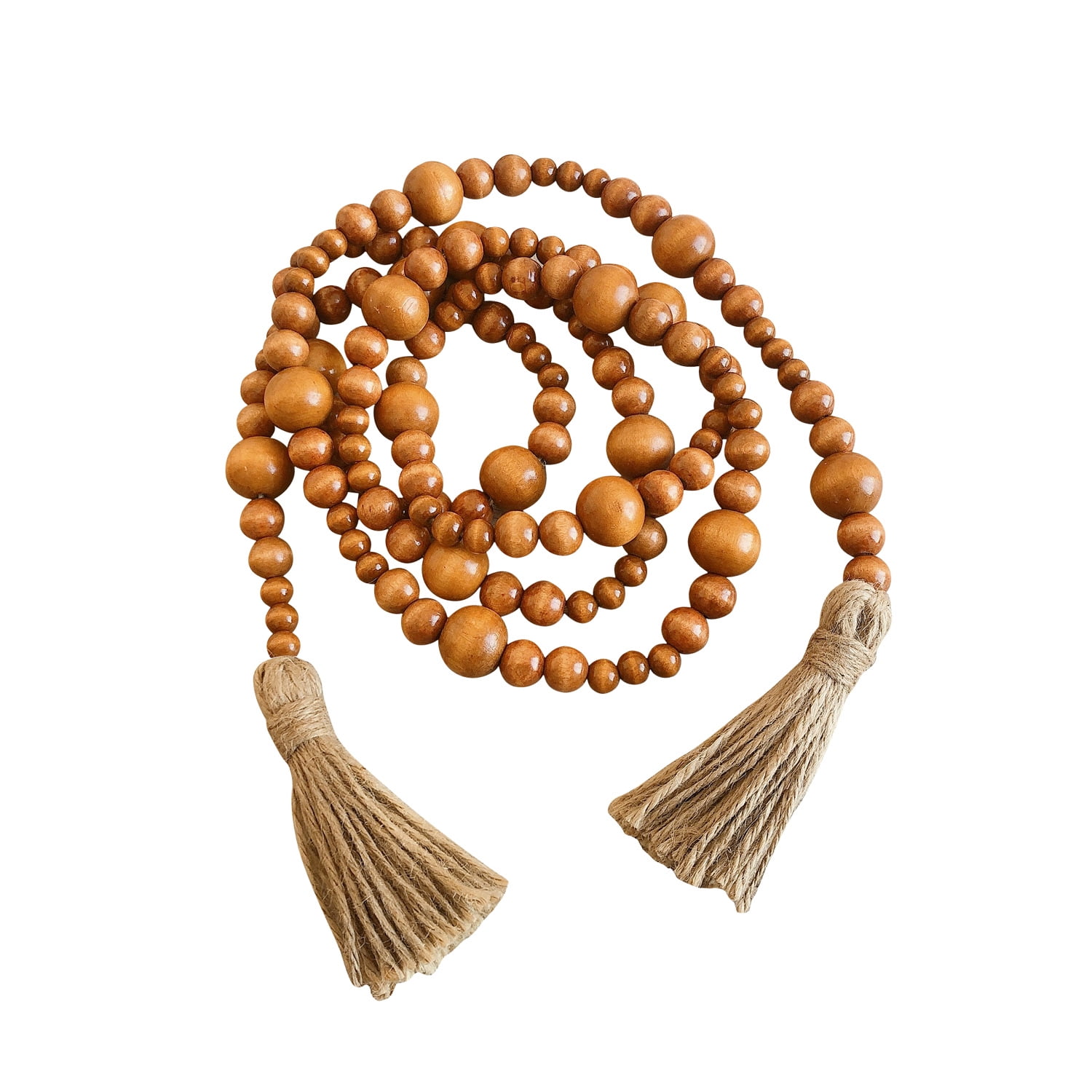 Yeahmol Wood Beads Garland with Tassel, Natural Prayer Wood String