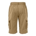 thumbnail image 5 of Domuza Men's Cargo Shorts Below Knee Bermuda Capri Shorts with Multi Pockets 3/4 Length Relaxed Fit Elastic Waist Hiking Work Shorts Khaki 3XL, 5 of 8