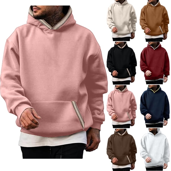Dvprdro Mens Hoodie Long Sleeve Loose Fit Hooded Sweatshirts Casual Athletic Solid Pullover Sweatshirts with Pocket