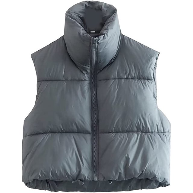 LinYooLi Gilet Court pour Femmes avec Col Montant Gilet Léger Rembourré à Fermeture Éclair 2022
