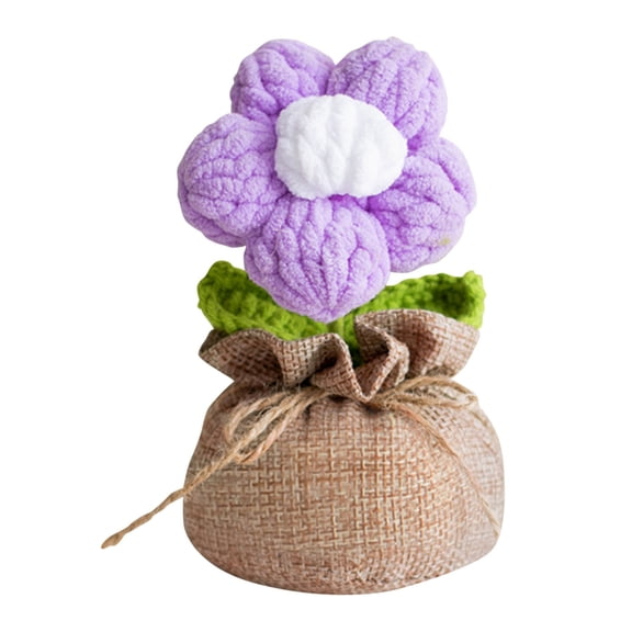 Handmade Crochet Flower Pot | Colorful Puff Flowers for Home & Car Decor | Unique Gift for Valentine's Day, Mother's Day & Teacher Appreciation | Cute Knitted Office Decoration