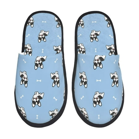 Balery French Bulldog Puppy Slient Indoor Furry Fleece Comfort House Shoes Soft Non-Slip Home Shoes Cotton slippers House Slippers-- Large