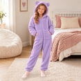 thumbnail image 6 of CUZIBR Kids Girl Bear Ear Onesie Fuzzy Hooded Pajama Jumpsuit Zip-Up Long Sleeve Lovely Loungewear,Purple,5-6 Years, 6 of 6