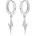 thumbnail image 7 of Solid 925 Sterling Silver Lightning Bolt Drop Hoop Earrings for Women Teens CZ Lightning Bolt Hoop Earrings Huggie, 7 of 7