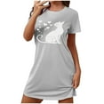 thumbnail image 2 of Aobny Cat-Print Casual Nightgowns for Women's Thin Gray Sleep Dresses Short Crew Neck Short Sleeve Adults Tops Sleep, 2 of 6