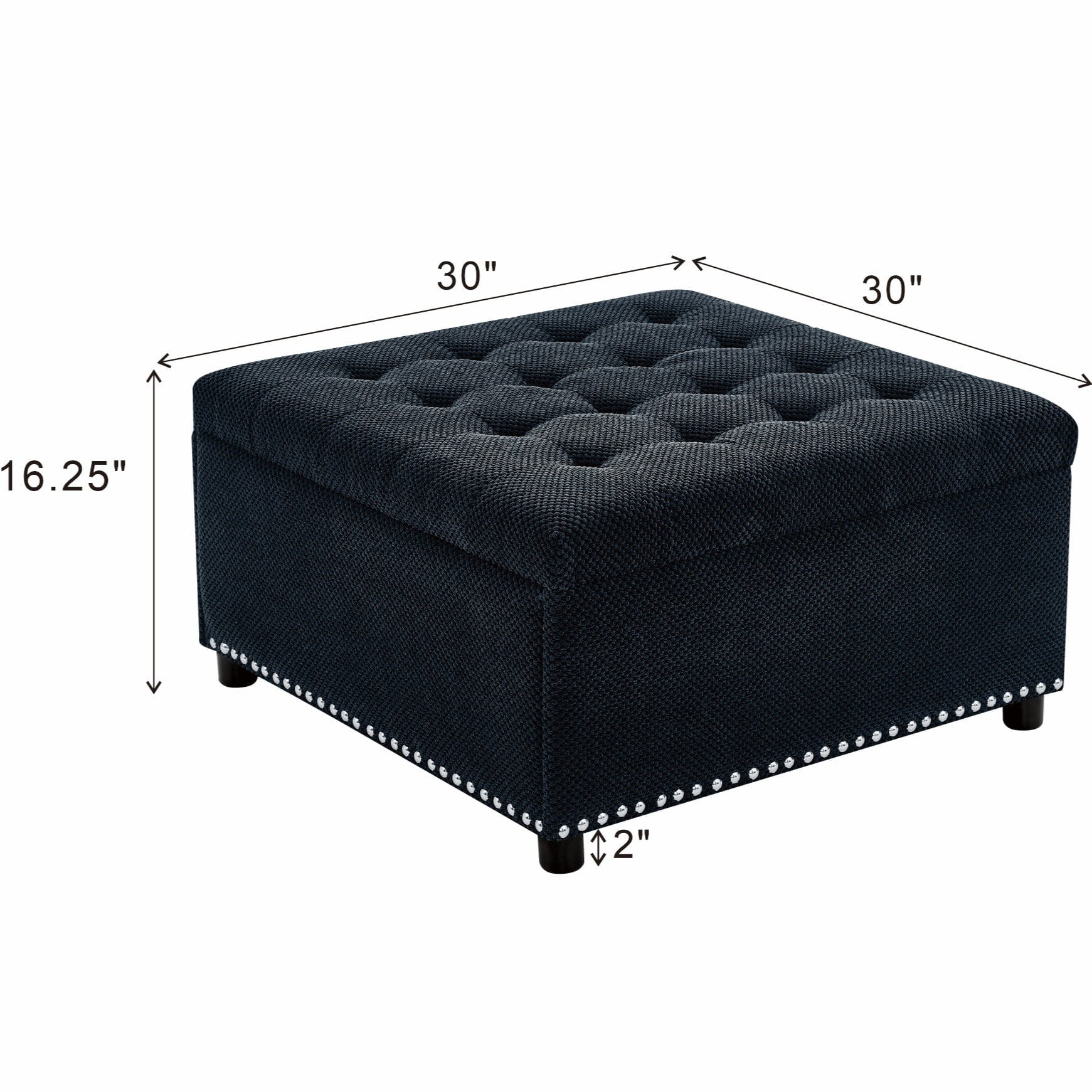 MOONMISS Square Storage Ottoman with Nailhead Trim , Upholstered Coffee Table for Bedroom Storage, Living Room Accent,Black