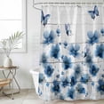 thumbnail image 6 of Navy Blue Floral Shower Curtain Set - 72" x 78" Washable Bathtub Curtain with 12 Hooks, Spring Flowers Butterflies Wooden Waterproof Fabric Stall Shower Curtains for Bathroom/Bathtub Décor, 6 of 6