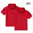 thumbnail image 2 of 2 Pack Comfy Shirts for Boys Girls Short Sleeve Collared School Uniform Tops Kids Solid Color Cotton Tshirts (6 Years, Red), 2 of 7