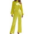 thumbnail image 2 of Fengqque Women's Fall Jumpsuits Dressy Casual Pants Romper Spring Long Sleeve High Neck One Piece Outfits Yellow 10(XL), 2 of 9