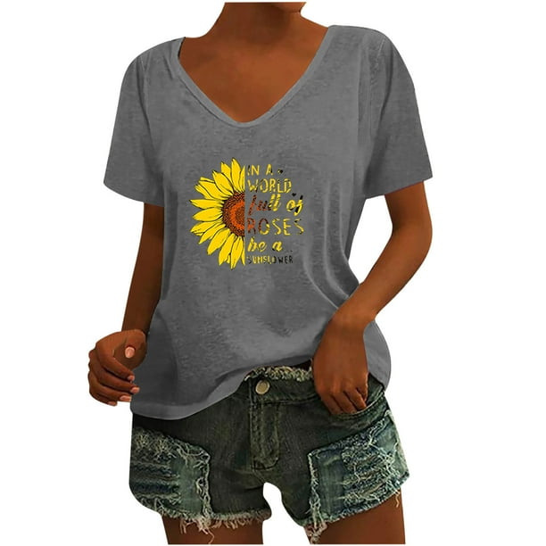 Camisas con estampado informal con estilo para mujer, camisetas holgadas de manga corta de talla grande, blusa con cuello en V OAVQHLG3B Store lin121212