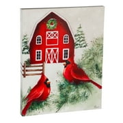 Evergreen Beautiful Christmas Cardinals with Farmhouse LED Canvas Wall Decor - 16 x 2 x 20 Inches Indoor/Outdoor Decoration