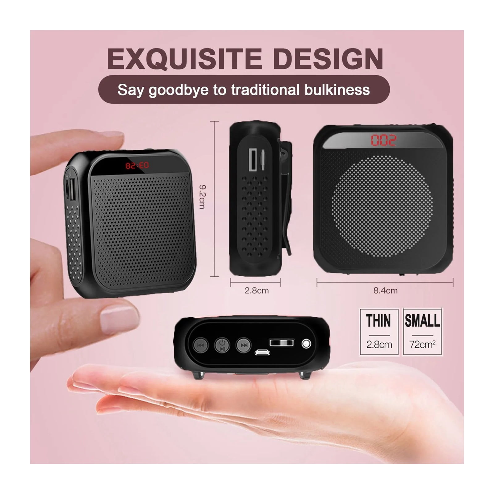 Portable Mini Voice Amplifier 5W 2400mAh Multifunctional Personal Voice Speaker With Microphone Display For Speech Meeting ,High Sound