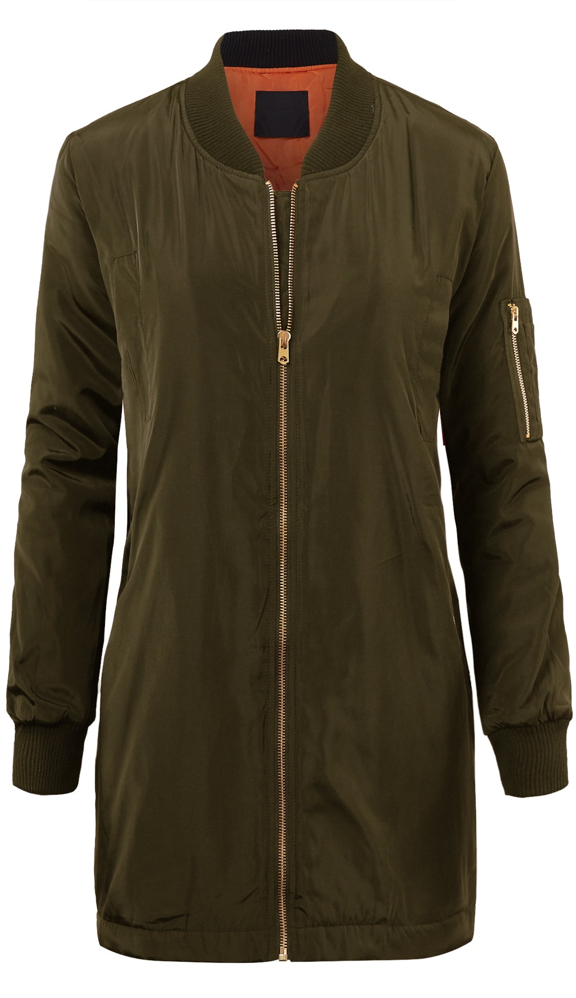 MBJ WJC1252 Womens Long Bomber Jacket M OLIVE