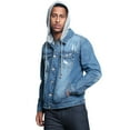 thumbnail image 2 of Victorious Men's Detachable Hood Layered Look Distressed Denim Jacket DK135 - Indigo - Small, 2 of 7