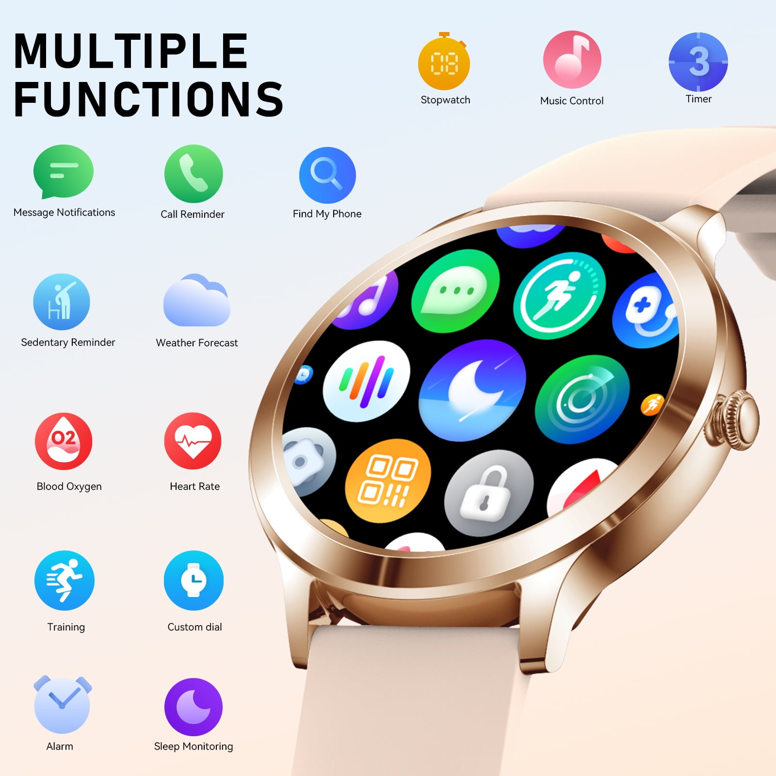 Cyberdyer Women's Smart Watch, 1.32" HD Screen, IP67 Waterproof, Fitness Tracker, Custom Watch Face, Compatible with iPhone & Android, Holiday Gift