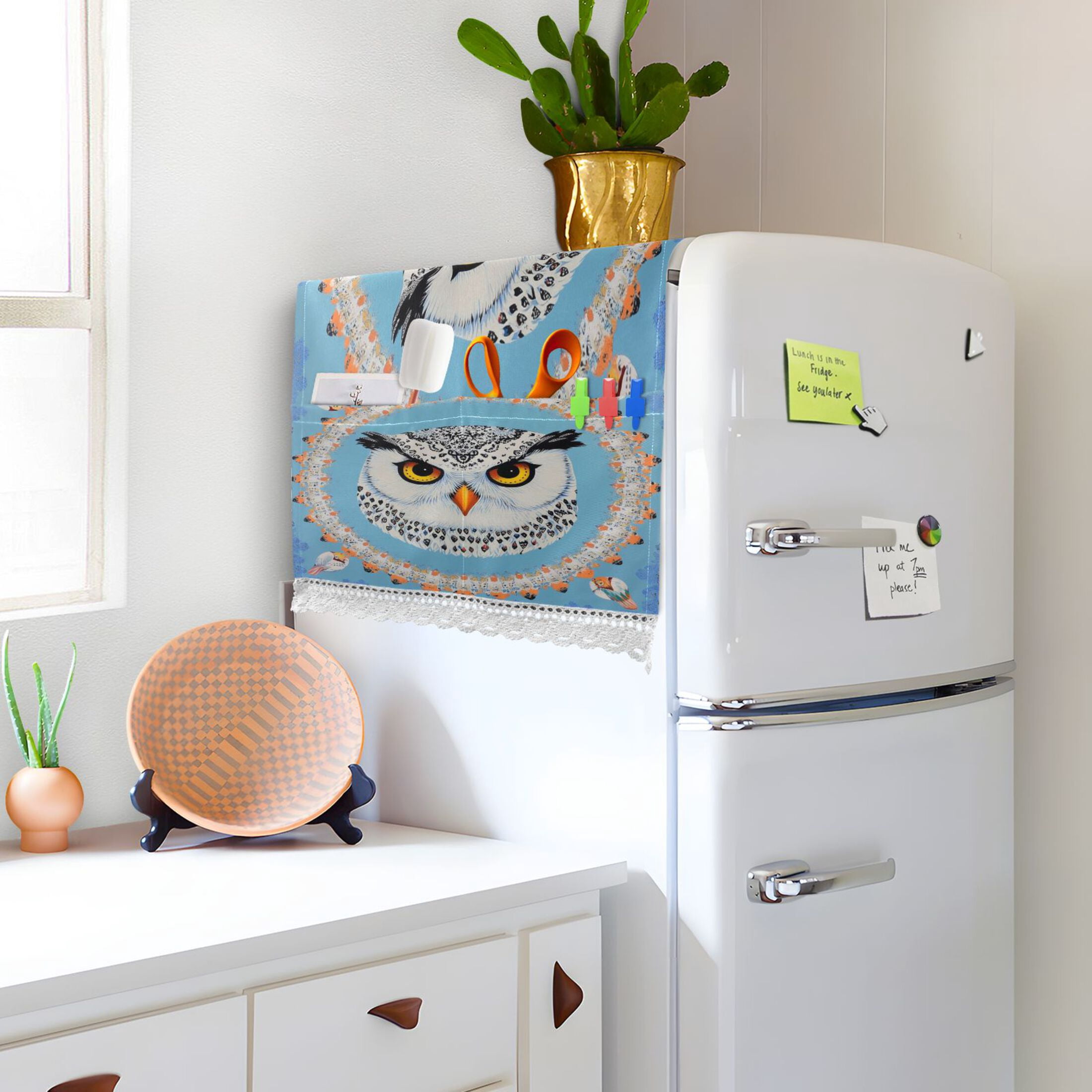WOBOGO White Owl Pattern Washing Machine Cloth Dryer Refrigerator Top Cover Protective Non-Slip Mat For Kitchen Laundry