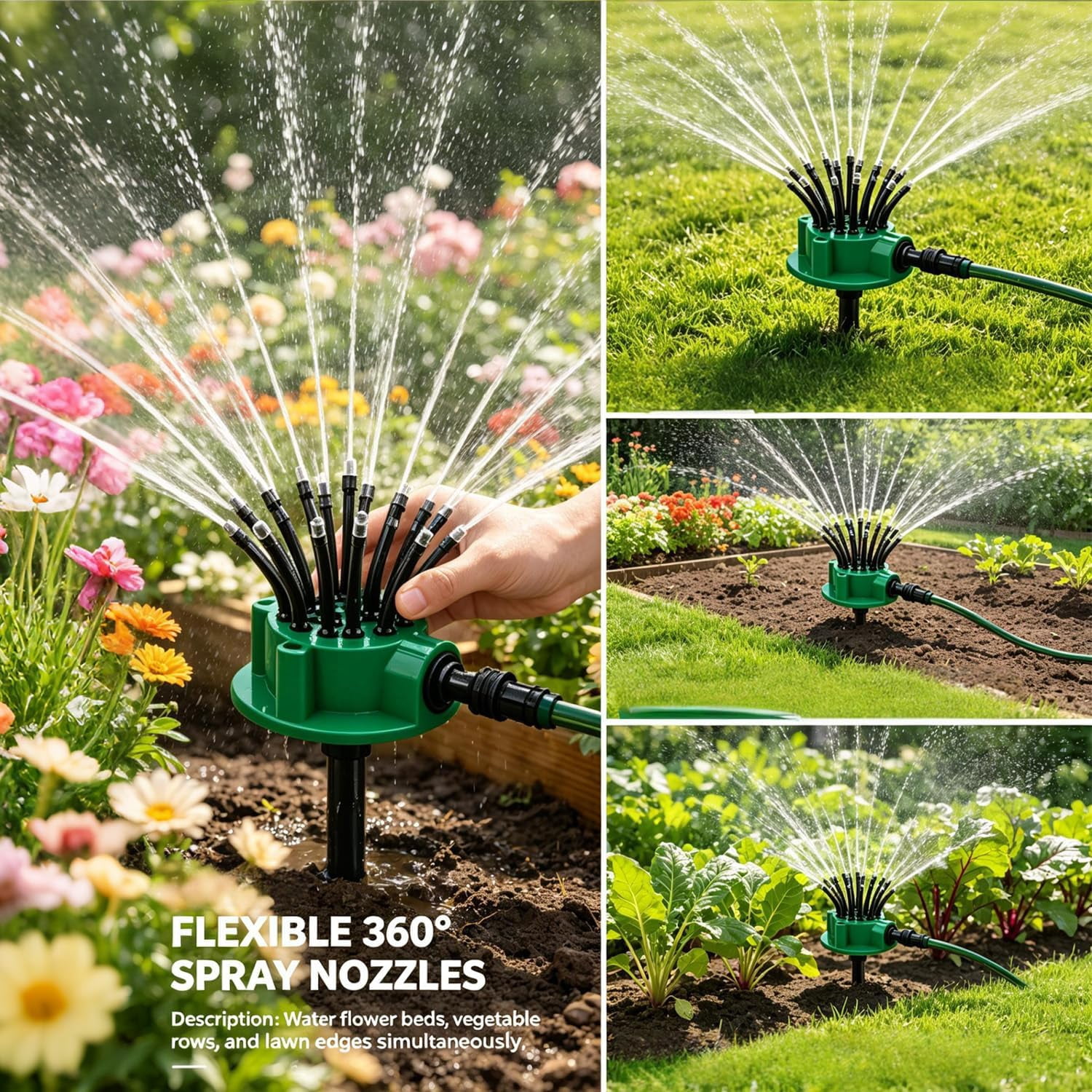 2026 New 360° Multi-Directional Lawn Sprinkler for Yard & Garden, 12 Nozzles Wide Coverage, ABS Durable Spike Base Irrigation for Large Lawn Grass Plant Outdoor (2PCS)