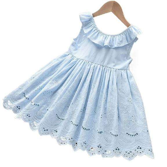 XBASW Toddler Kids Girls Dress Baby Bow Sleeveless Sundress Summer Lace Hollow out Dresses for Girls Size 2 -7 Years