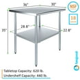 thumbnail image 3 of 30" x 36" Stainless Steel Work Table with Undershelf Food Prep NSF Utility Work Station, 3 of 9