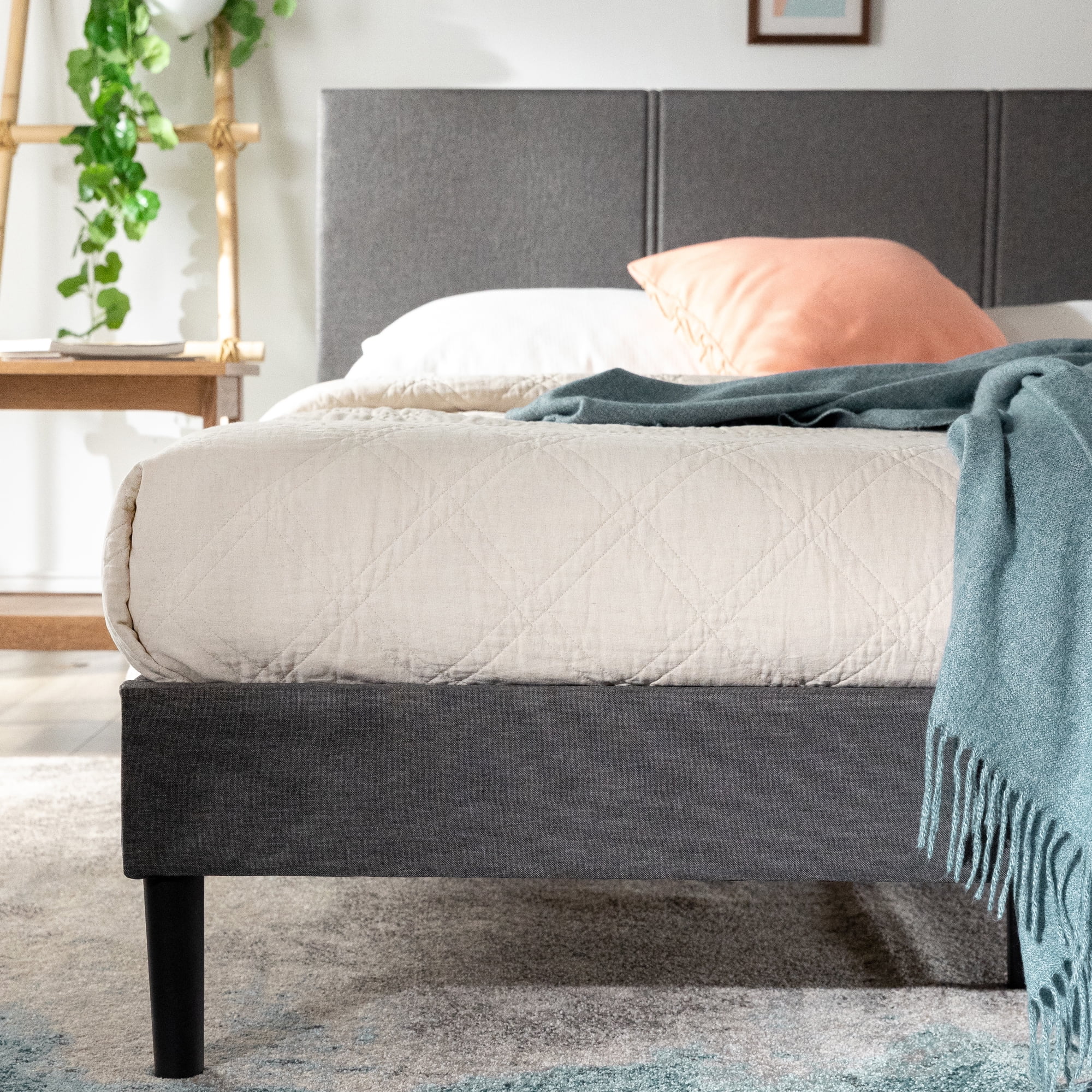Zinus Cambril 38" Upholstered Platform Bed Frame with Sustainable Bamboo Slats, Full