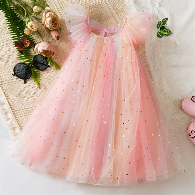 LOVZFMLL 3-8year Kid's Fashion Solid Color Sequin Zipper Short Sleeved Round Neck Dress