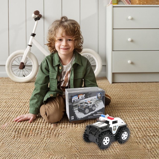 VISALY - Camión volquete para niños, simulación de tracción en las 4 ruedas, coche acrobático eléctrico Jeep