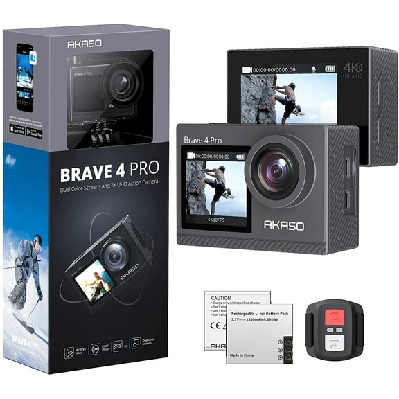 AKASO Brave 4Pro 4K Action Camera, 5X Zoom Wifi Waterproof Camera 131 Feet Underwater Camera W/ 2.0 EIS,Touch Screen, Support External Mic&Remote Control