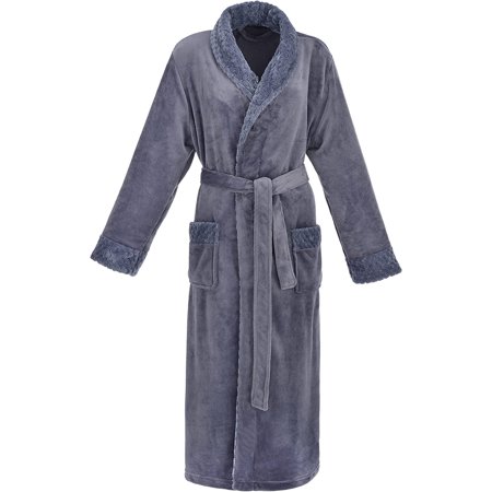 

DanceeMangoos Women Fleece Robes Winter Flannel Shawl Collar Men Long Bathrobes with Pockets