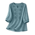 thumbnail image 3 of Pxiakgy Linen Shirts for Women Dressy Blouses Lightweight Pullover Shirt 3/4 Length Sleeve Womens Tops Fashion Clothes Boho Shirts Cotton Linen Tops 3/4 Length Sleeve Shirts Work Tees Light blue 3XL, 3 of 6