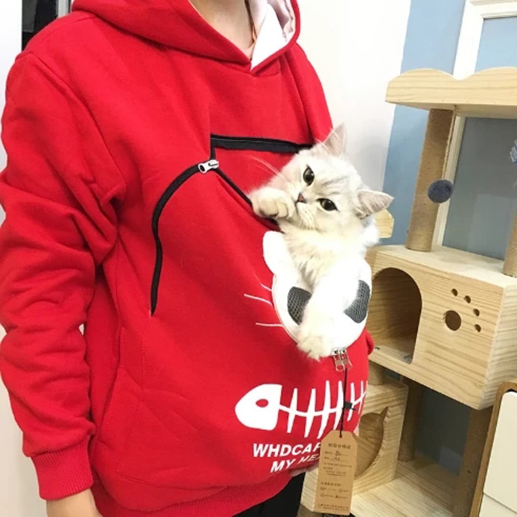Bravetoshop Women’s Sweatshirt Pet Pouch Hooded Tops Carry Cat Breathable Pullover Blouse 