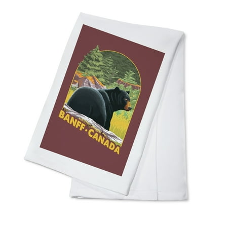 

Decorative Tea Towel Apron Banff Alberta Canada Black Bear in Forest Contour Unisex Adjustable Organic Cotton
