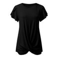 thumbnail image 4 of UANWENN Women's Casual Knot Ruched Short Sleeve T Shirt Round Neck for Spring & Summer Compression Shirt Long Sleeve Compression Shirts for Women Long Sleeve Women Workout Tops Raglan T Shirt Women, 4 of 4