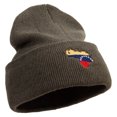thumbnail image 4 of Made in USA Venezuela Flag Map Embroidered Stretch ECO Cotton Long Beanie - Olive OSFM, 4 of 5