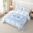 thumbnail image 3 of Erosebridal Cottage Gingham Bow Bed Spread Queen for Girls, Blue Plaid Ribbon Queen Coverlet Set, 3 Pieces, 3 of 7